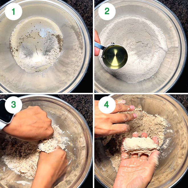 step by step picture collage of making achari mathri in the air fryer