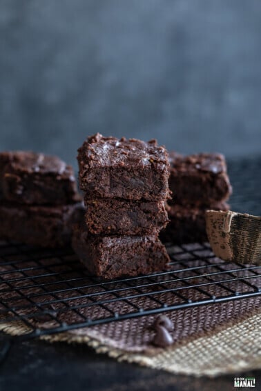 3 brownies stacked on top of each other