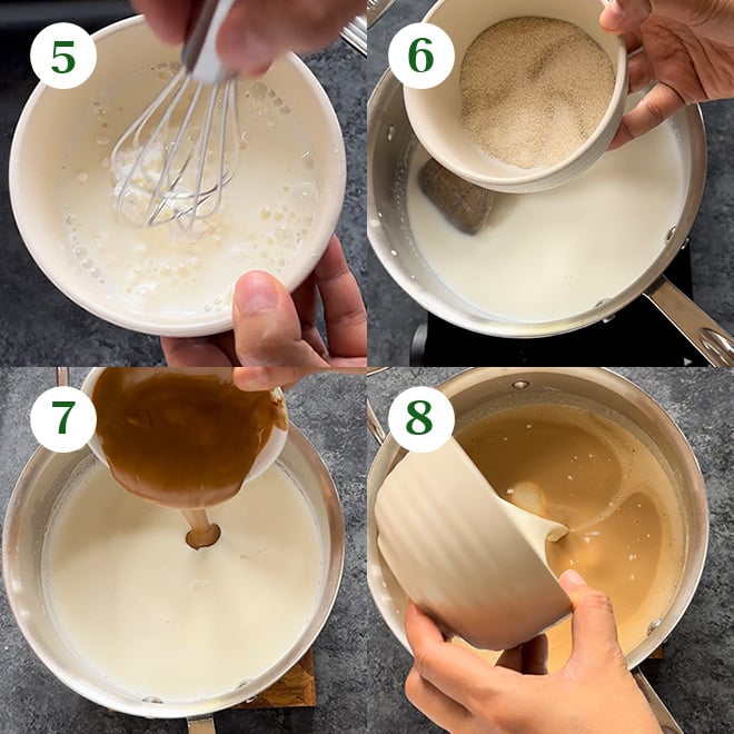 step by step picture collage of making biscoff pudding jars