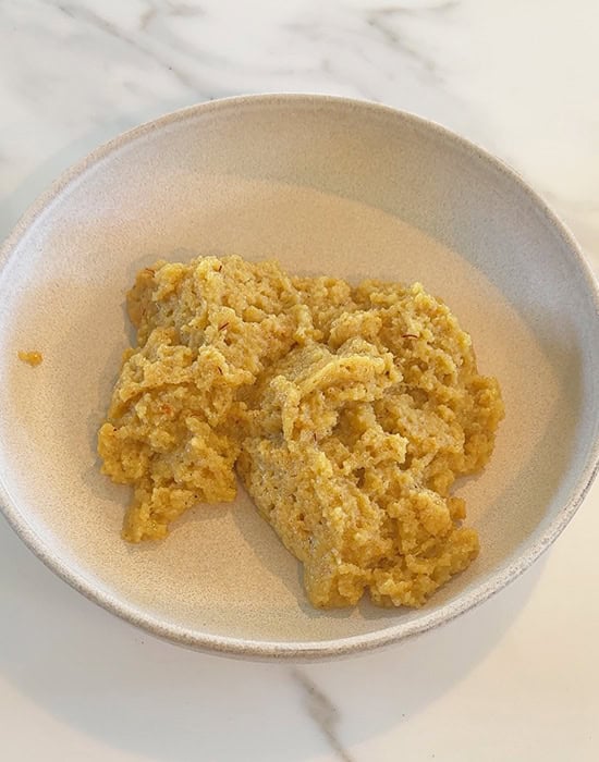 cooked mawa placed in a white bowl