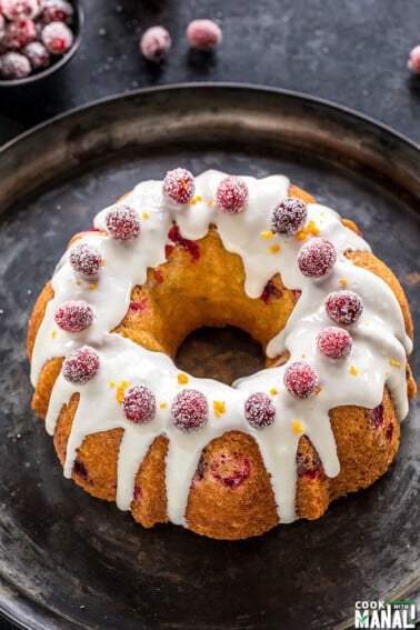 cranberry orange cake in bundt pan