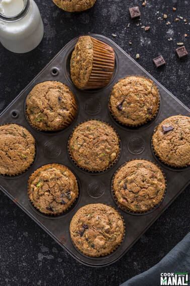 healthy zucchini muffins in a muffin tray