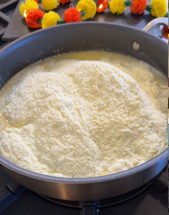 heaping cups of milk powder added to pan