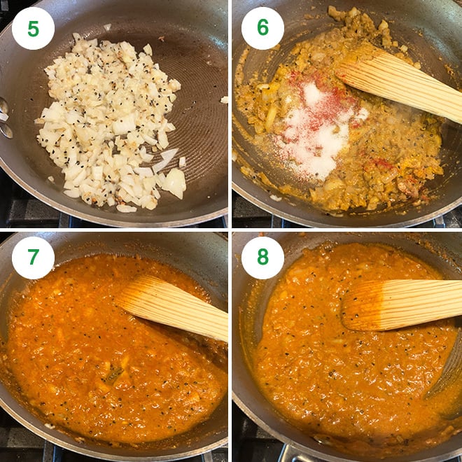 step by step picture collage of making dahi baingan 