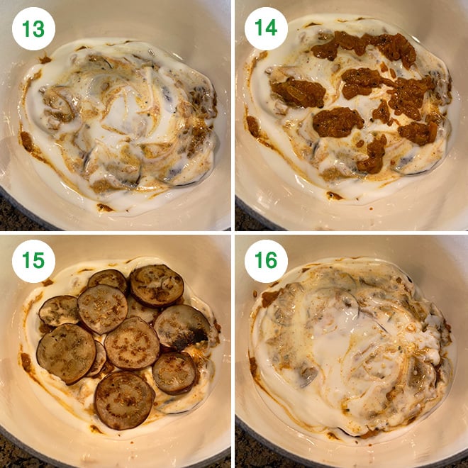 step by step picture collage of making dahi baingan 