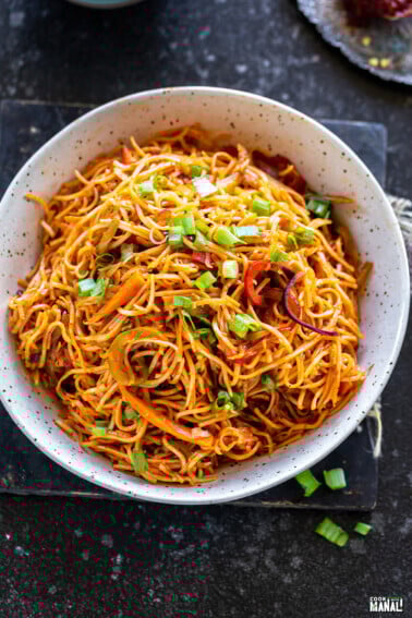 bowl of vegetarian noodles garnished with green onion