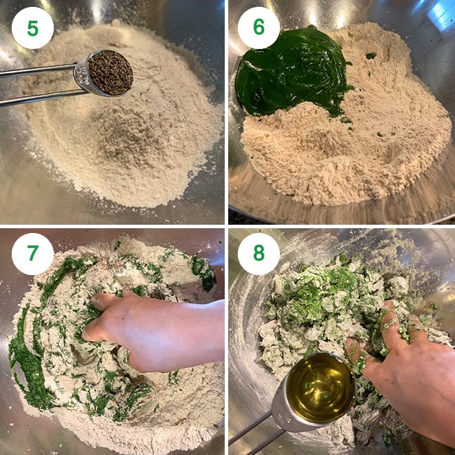 step by step picture of making spinach puri