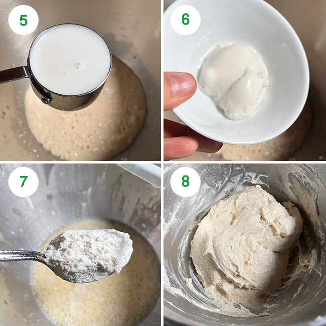 step by step picture collage of making vegan naan